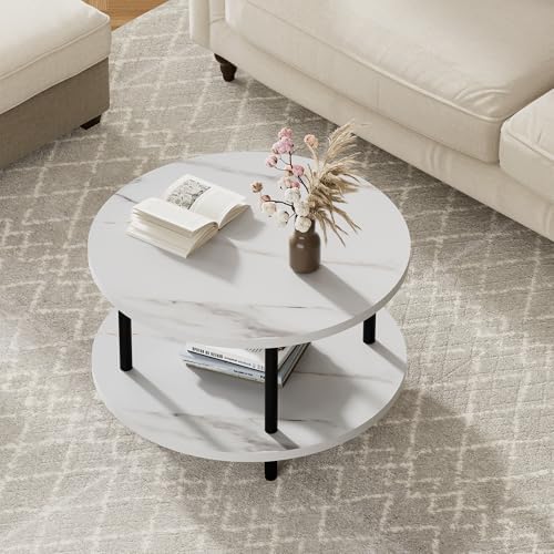 FAMIDGE Round Coffee Table, 23.6" White Circle Coffee Table for Living Room - Image 6