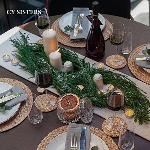 Round Placemats Set of 8 with 8 Coasters Natural Water Hyacinth Woven Placemats Farmhouse Braided Place Mats Boho Straw Placemat Wipeable Wicker Outdoor Place Mats for Patio Table 13.4'' - Image 5