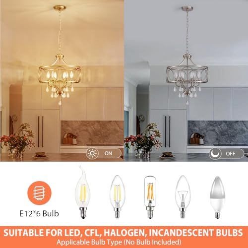 Crystal Chandeliers for Dining Room,17.7" Brushed Nickel 6 Lights Hanging Pendant Lighting Fixture Metal Farmhouse Chandelier for Kitchen Island Entryway Living Room - Image 5