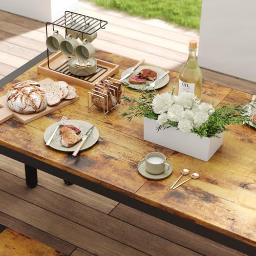 Gizoon 63" Dining Table Set for 6, Kitchen Table w/Bench & Stools Retro - Image 5