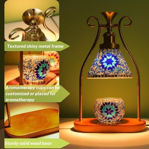 Turkish Mosaic Lamp, Candle Warmer & Wax Melt Warmer, Blue - Image 3