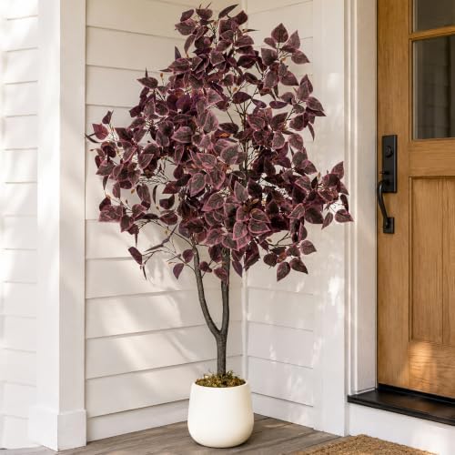BLOSMON 4ft Fall Trees for Porch Decor, Faux Plum Cimicifuga Tree with Pot by Blosmon