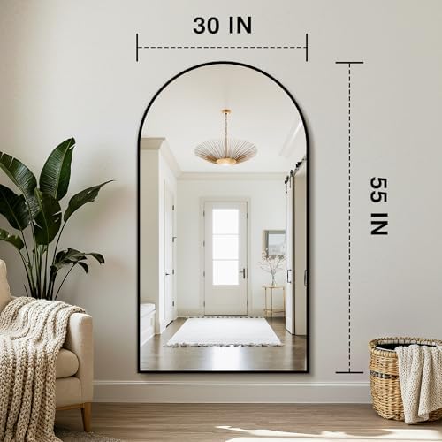 Arched Bathroom Mirror for Wall, 55" x 30" Metal Frame Vanity Mirror, Black - Image 2