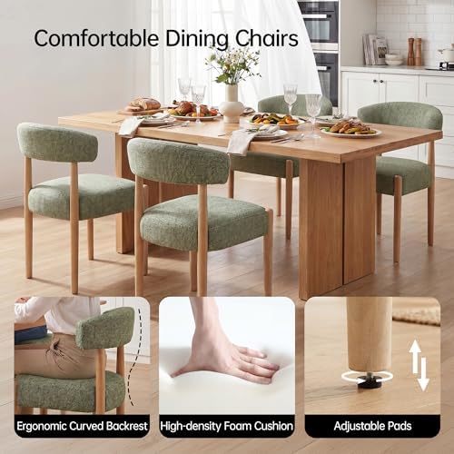 VKNOW Upholstered Dining Room Set for 4, Mid-Century Modern Dining Chairs Set of 2 and Dining Bench with Rubberwood Legs, for Dining Room, Living Room, Kitchen, Green - Image 5