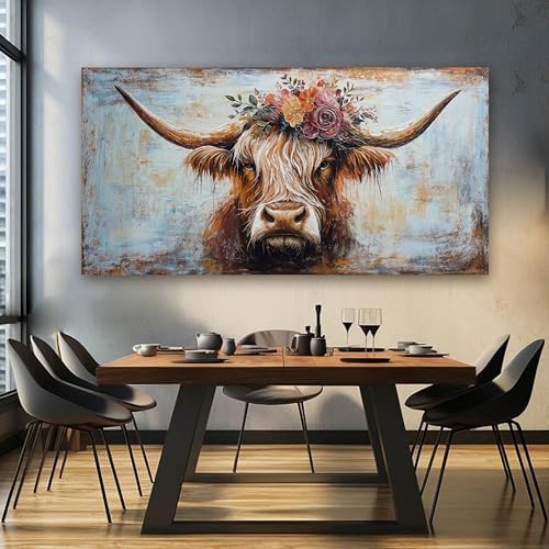 Canvas Wall Art Decor Oversized Wall Art Picutures for Living Room Highland Cow Wall Art Prints Large Vintage Wall Art Decor Canvas Art Wall Decor Artwork for Walls Home Bedroom Office Decorations 39" X 78" - Image 5