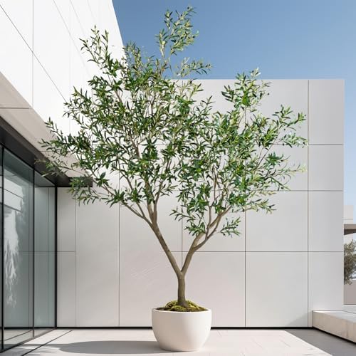 Large Artificial Trees Tall Fake Olive Tree with Pot Indoor Outdoor Realistic Floor Faux Plastic plantas for Modern Home Living Room Office Corner Farmhouse Fake Olives Plants Decor Housewarming Gift by Kgabbke