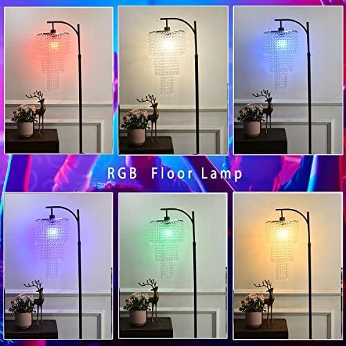 Arc Floor Lamp with Table and Shelves,Crystal Floor Lamps for Living Room,Dimmable Elegant Modern LED Floor Standing Lamp with Remote Control & 10 Colors,Black Adjustable Tall Lamp For Bedroom Corner - Image 2
