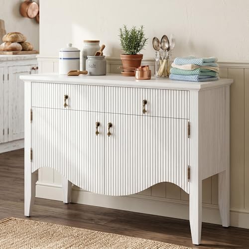 FUSUNBAO 40" Fluted Buffet Cabinet, Sideboard Credenza with Drawer,White by FUSUNBAO