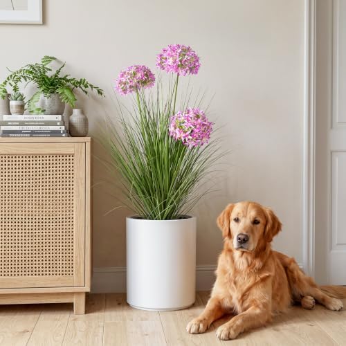 Ttranewsoo Pink Artificial Grass Plant, 35.4 Inch Tall Faux Potted Greenery with Fabric Flowers, UV Resistant Floor Plant for Indoor and Sheltered Outdoor Decor, 1 Pack by Ttranewsoo