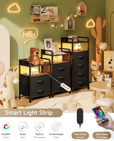 Lazzanto Nightstand with Rear Charging Station, LED Light, 2 Drawers, Black - Image 4