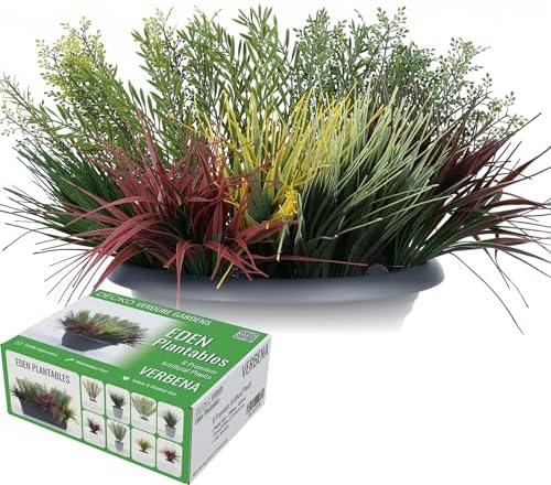 DECKO Artificial Plants - Fake Plants & Flowers Indoor and Outdoor - UV Resistant Flora for Living Room, Balcony, Patio, Kitchen etc - Faux Greenery - Verbena Collection (8 Plantable Stems) by Unknown