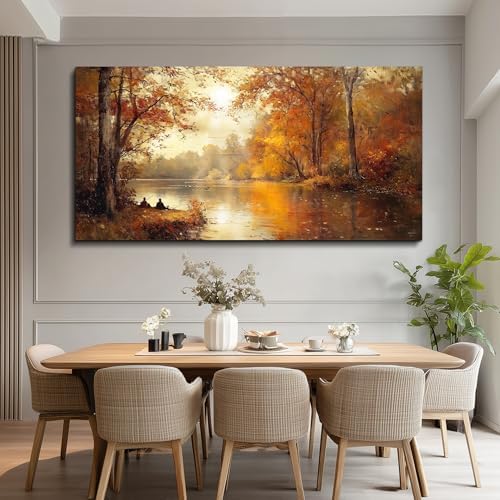 FUHAIHUA Canvas Wall Art For Living Room Large Wall Decor For Office Modern Bedroom Decorations Saffron Yellow Tree Landscape Pictures Forest Paintings Artwork Ready To Hang Home Decor 30"x60" - Image 4