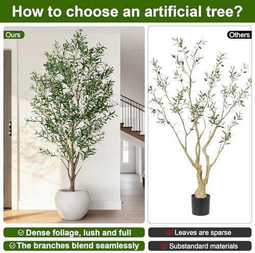 Large Fake Olive Tree Tall Artificial Trees with Pot Indoor Outdoor Realistic Floor Faux Plastic plantas for Modern Home Living Room Office Corner Farmhouse Fake Olives Plants Decor Housewarming Gift - Image 3