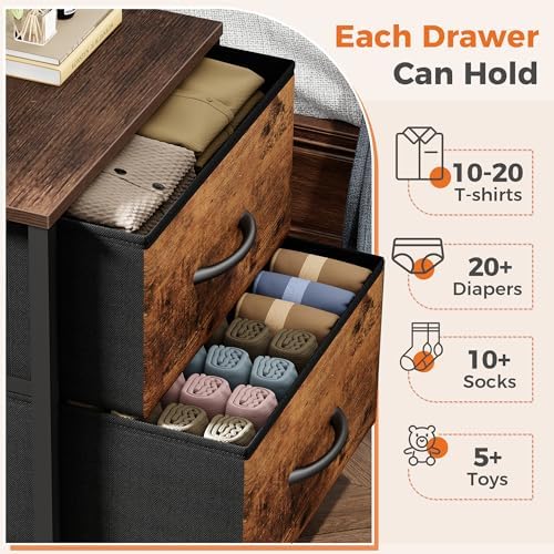 Sweetcrispy Night Stand with 2 Fabric Storage Drawers, Bedside Table, Brown - Image 5