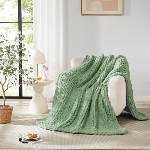 L'AGRATY Chunky Knit Throw Blanket for Couch, 72 x 84 Inches, Sage Green by LAGRATY