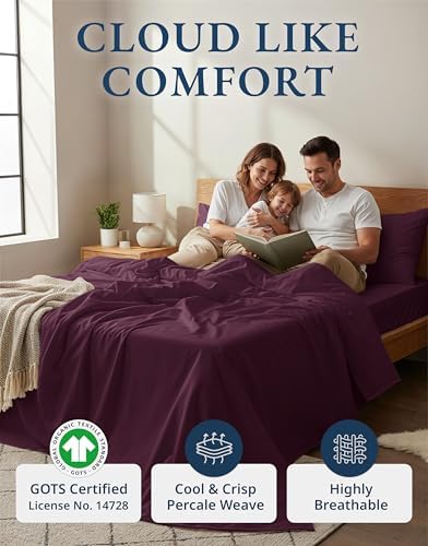 LANE LINEN Queen Size Bed Sheets 100% Organic Cotton 4pc - Windsor Wine - Image 3