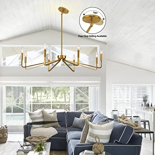 8-Light 38" Brass Modern Candle Chandelier for Dining Living Room - Image 6
