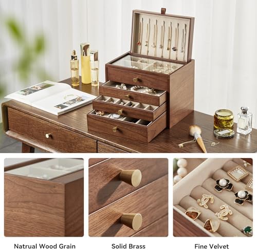 CHOSIN Walnut Jewelry Box Wood for Women with Vertical Neclace Hooks - Image 4