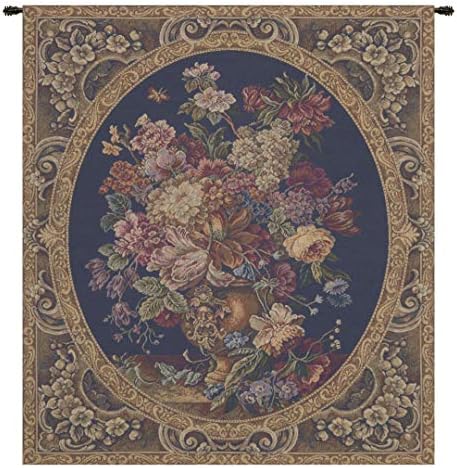 Decorative Floral in Vase Dark Blue Tapestry Wall Hanging 30 x 25 in by CCharlotteHomeFurnishings