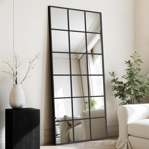 Full Length Mirror Window Pane, 30" x 70" Large Decorative Mirror, Black by Unknown
