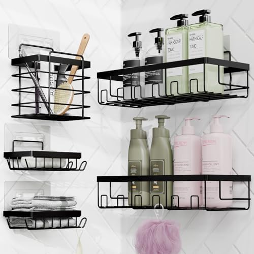 Clara Clark Bathroom Accessories Set - 27PC Bathroom Set with Adhesive Corner Shower Caddy Hanging, Bathroom Sets with Shower Curtain and Rugs, Ombre Navy Shower Curtain Set with Bathroom Trash Can - Image 6