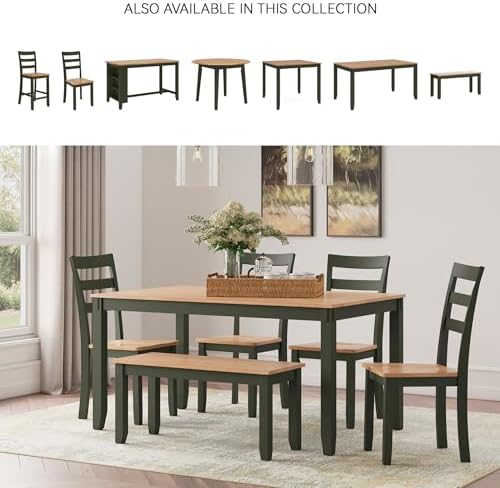 Signature Design by Ashley Gesthaven Dining Table Set with 4 Chairs and Bench, Kitchen Dining Room Furniture Set, Casual Wood Veneer Tops, Green, Light Brown, 36" W x 60" D - Image 6