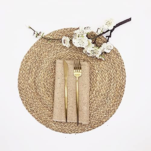 Woven Placemats for Dining Table Set of 4, 100% Natural Straw, Rustic Round Placemats Farmhouse Table Mats Rattan Wicker Placemats Hand Braided Place Mats for Indoor Outdoor, 14.17“ - Image 6