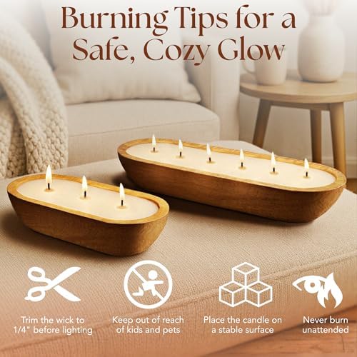 Dough Bowl Candle Co. Gardenia Candle - 100% Soy Candles for Home Scented, 17x5 Large 6 Wick Luxury Home Decor, Aromatherapy Gifts for Summer Spring, Large Decorative White Wax in Wood Bowl, 70H - Image 5