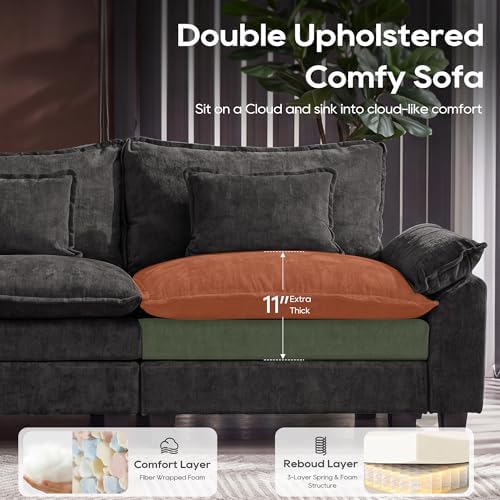 URRED Oversized Modular Sectional Sofa，Black：122" L Shaped - Image 3