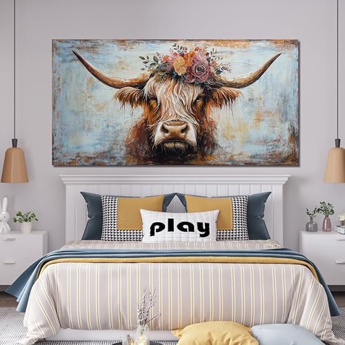 Canvas Wall Art Decor Oversized Wall Art Picutures for Living Room Highland Cow Wall Art Prints Large Vintage Wall Art Decor Canvas Art Wall Decor Artwork for Walls Home Bedroom Office Decorations 39" X 78" - Image 2