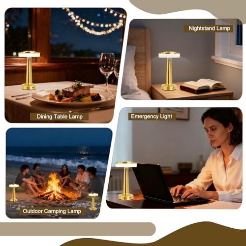 16 Pcs Gold Cordless Table Lamps with Touch Sensor Portable 3 Color Dimming up LED Table Lamp 15 Hours Rechargeable Battery Desk Light for Living Room Nursery Restaurant - Image 6