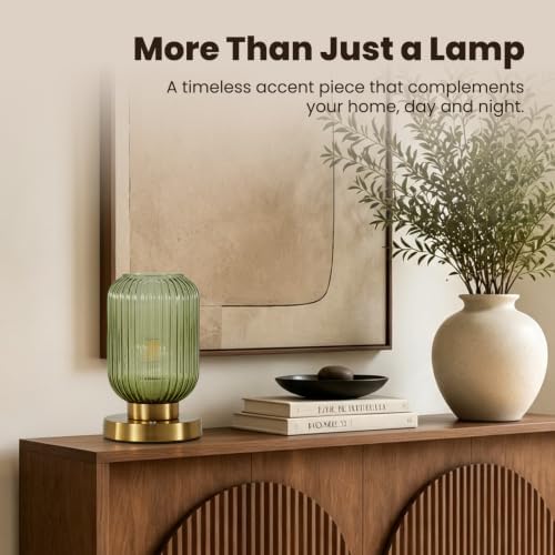 6" MCM Cordless Rechargeable Green Glass Table Lamp, Touch Dimmable - Image 7