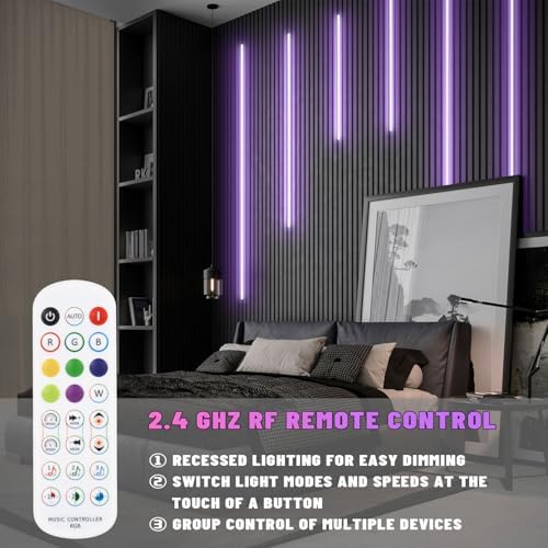 Lichaser RGB Black LED Strip Light for Wood Slat Wall Panel, 6 Pcs WiFi Smart Recessed Lighting for Acoustic Panel Compatible with Alexa, Self-Adhesive Smart LED for Slat Wall (2*36+2*24+2*16 in) - Image 6