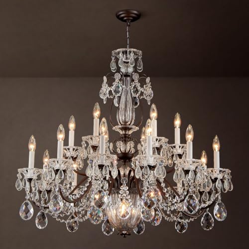 Vintage Large Brown Crystal Chandelier, 18‑Light Candelabra Pendant Ceiling Light Fixture, Maria Theresa Dining Room Chandelier for Foyer Entrance Staircase Lobby Banquet Hall by SHEKAITAOElevateYourSpace