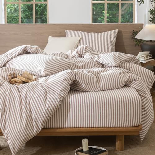 MooMee Striped Duvet Cover Set 100% Washed Cotton Linen Like Super King - Image 6