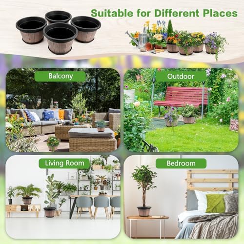 Quarut 4 Pack 8 inch Pots for Plants,Upgrade Whiskey Barrel Planters - Image 3