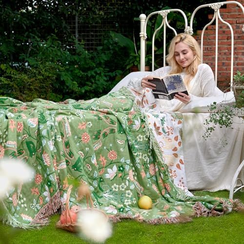 LUTBM Boho Throw Blanket for Bed 60"x80", 100% Cotton Green Couch Blankets - Image 2