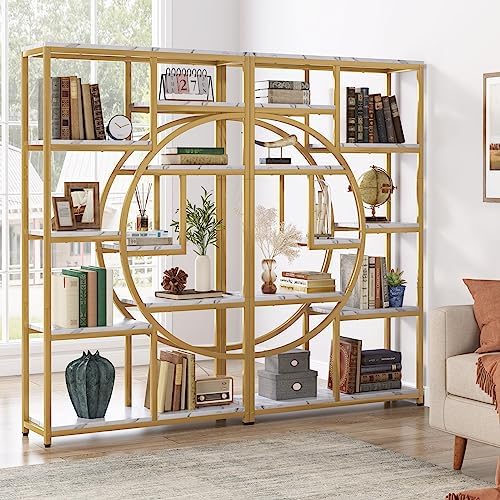 Tribesigns Industrial Bookshelf Bookcase with 9 Open Shelf (Gold) - Image 5