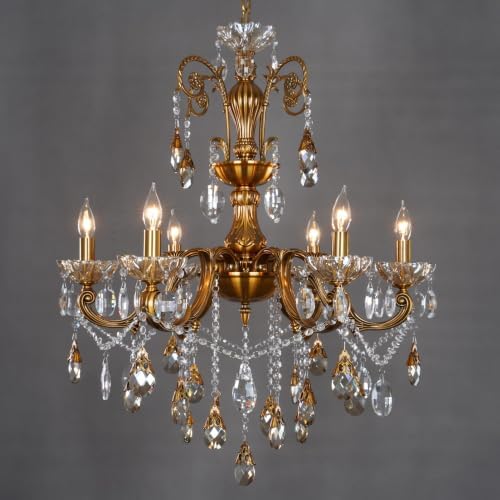 Antique Gold Crystal Chandelier 6-Light Candle Style Pendant Light by OSAIRUOS