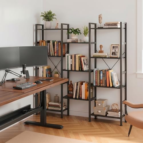 Triple Bookshelf, Free Standing Bookcase with Open Storage Shelves - Image 2
