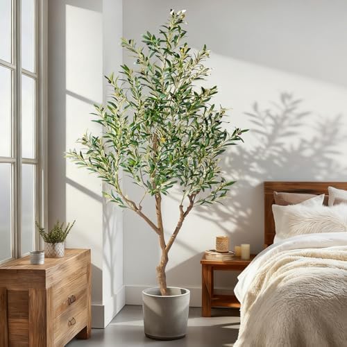 Erimda 7ft Artificial Olive Tree, Realistic Faux Olive Plant with Hand-Placed Fruits, Sturdy Fake Olive Tree for Living Room, Office, Modern Farmhouse Home Decor - Image 2