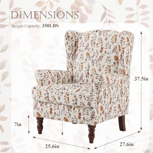 YOLENY Floral Accent Chair, High Back Upholstered Armchair with Solid Legs, Leisure Single Sofa Chair for Living Room, Bedroom, Home Office, Orange Leaves - Image 3