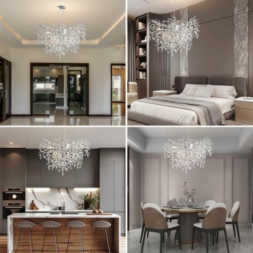 YUYI 40" Silver Tree Branch Chandelier, 12-Light Modern Crystal Chandelier, Round Chandeliers for Dining Room, Living Room, Foyer, Entryway, Kitchen, Bedroom, Luxury K9 Crystal Raindrop Light Fixture - Image 2