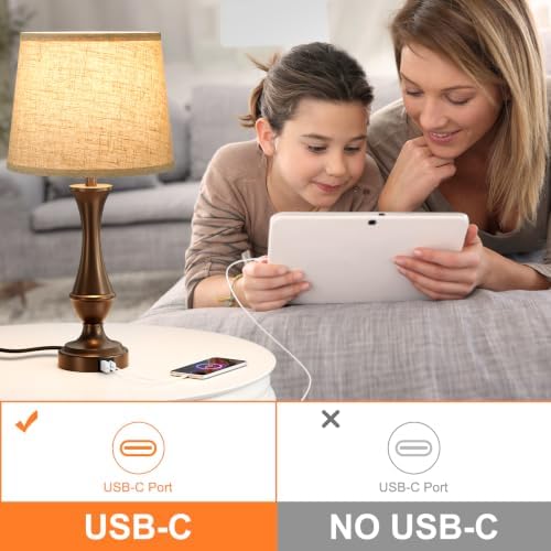 Touch Lamps for Nightstand, 3 Way Dimmable Lamps for Bedroom with USB C+A - Image 5