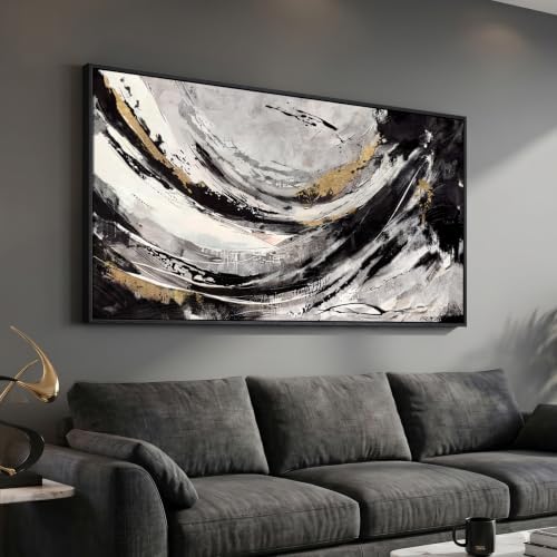 Extra Large Framed Black and White Abstract Wall Art for Living Room, 60x30 by Cuspin
