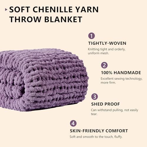 L'AGRATY Chunky Knit Throw Blanket for Couch, 60 x 80 Inches, Deep Purple - Image 2
