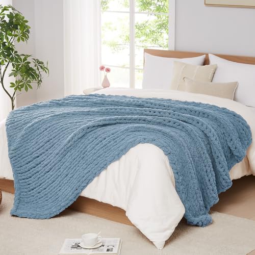 L'AGRATY Chunky Knit Throw Blanket for Couch, 72 x 84 Inches, Airy Blue by LAGRATY