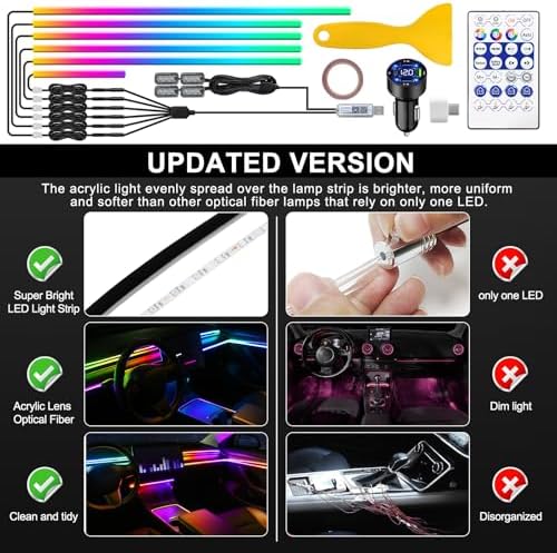 Dreamcolor Acrylic Interior Car LED Strip Light with USB/Type C/4-Port Cigarette Lighter, RGB 10 in 1 with 179.2 inches 650 LEDs Ambient Lighting Kits, Sound Active Function Neon Led Strips for Car - Image 5