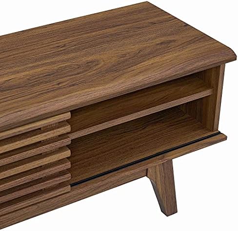 Modway Render 70" Mid-Century Modern Low Profile Media Console Entertainment TV Stand in Walnut Walnut - Image 6