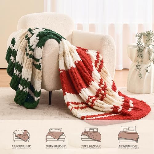 L'AGRATY Chunky Knit Throw Blanket for Couch, 50 x 60 Inches, Red Green - Image 6